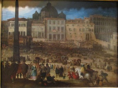 Uitzicht op het Sint-Pietersplein in Rome toen paus Clemens VIII verscheen op de loggia na zijn verkiezing in 1592 door Louis de Caullery